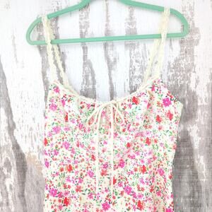Milkmaid Ditzy Floral Fairy Slip Dress Lace Straps Midi Smocked Back Women's XL